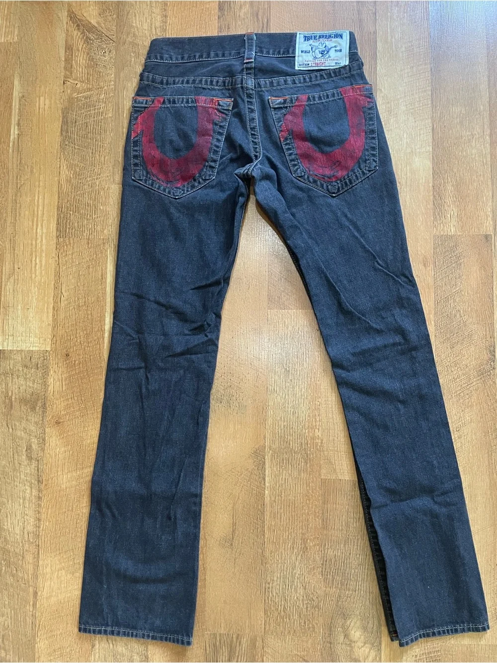 True Religion Men's Straight Jeans in Black with Red Accent